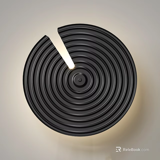 Modern Black Round Wall Lamp With Spiral Design And Illuminated Center 3d model 