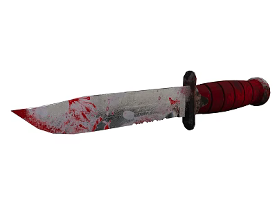 Old Tactical Combat Knife With Bloody Blade Red Handle And Worn Surface 3d model