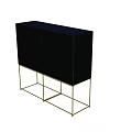 Modern Entryway Console Cabinet With Black Textured Doors And Golden Metal Legs