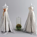 Elegant White Lace Long Gowns With Bow Waist And Ruffled Neckline On Mannequins