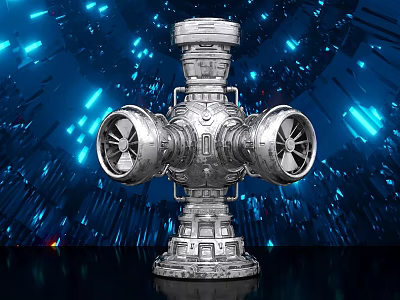 Futuristic Sci-Fi Photo Spot Silver Mechanical Structure With Circular Turbines And Blue Luminous Background 3d model