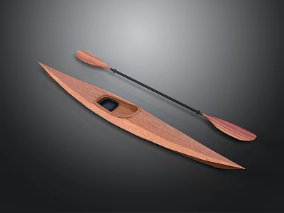 Lightweight Handcrafted Wooden Kayak And Paddle For Outdoor Water Activities 3d model