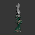 Human Mannequin Featuring Green And Gold Mechanical Legs Armor Design