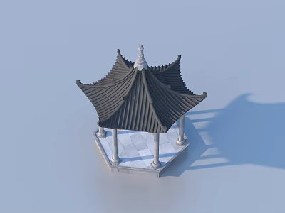 Traditional Chinese Pavilion With Black Tiled Roof And White Stone Pillars 3d model
