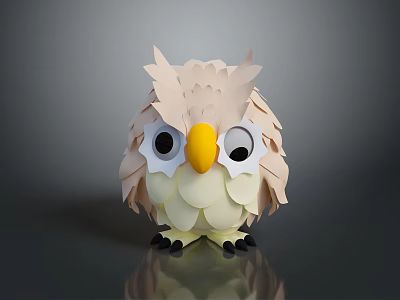 Cute Paper Craft Owl 3D Model With Big Eyes Yellow Beak And Black Claws 3d model