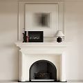 Elegant White Marble Fireplace Interior With Mirror Framed Photo And Table Lamp