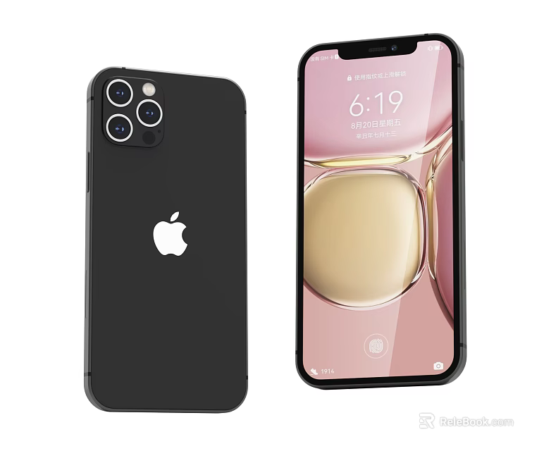 Black Apple iPhone Smartphone with Triple Camera Back and Front Display Screen Features 3d model 