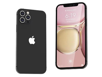 Black Apple iPhone Smartphone with Triple Camera Back and Front Display Screen Features 3d model