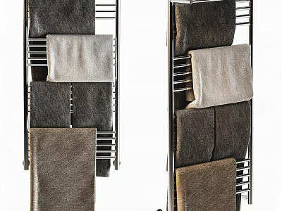Stainless Steel Bathroom Towel Rack With Multiple Dark And Light Towels 3d model