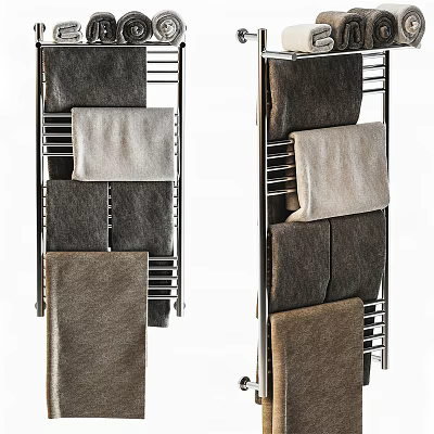 Stainless Steel Bathroom Towel Rack With Multiple Dark And Light Towels 3d model