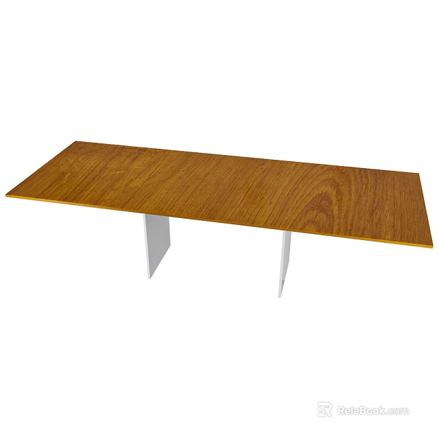 Simple Office Desk With Wooden Tabletop And White Legs In Minimalist Design 3d model 