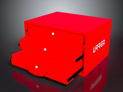 Red Household Drawer Cabinet With Three Drawers And White URRSA Lettering 3d model