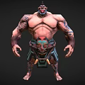 Game Movie Character Muscular Male with Tattoos Mask Tribal Decorations and Shorts