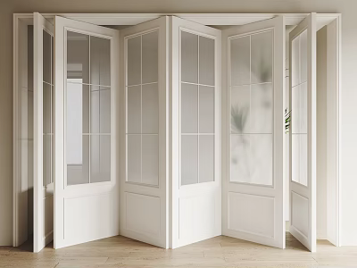 White Folding Doors With Glass Panels Open In Modern Room Wooden Floor 3d model