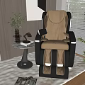 Modern Brown Black Leather Massage Chair In Comfortable Living Room With Side Table Plant