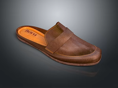 Brown Leather Slippers With Comfortable Strap Design For Daily Wear 3d model