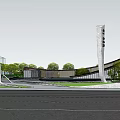 Modern Sales Office Building With Curved Architecture Landscaped Square And Signature Column