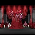Elegant Wedding Decor With Red Curtains Flower Arrangements And Candles