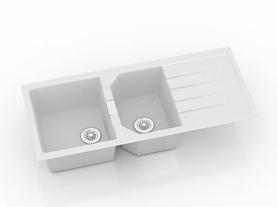 Modern White Double Bowl Kitchen Sink With Drainer Design For Home Kitchen Use 3d model