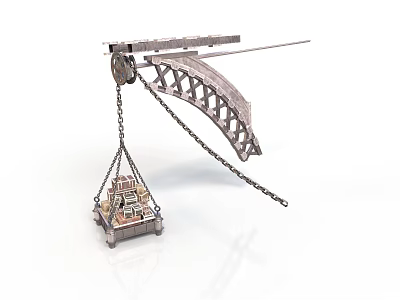 Ancient Siege Weapon Metal Structure With Chain Support Frame And Basket 3d model