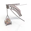 Ancient Siege Weapon Metal Structure With Chain Support Frame And Basket