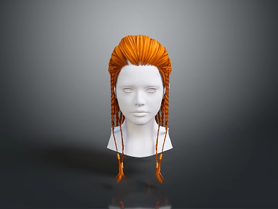 Character With Orange Braided Wig And Spiked Front On White Mannequin Head 3d model