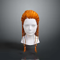 Character With Orange Braided Wig And Spiked Front On White Mannequin Head