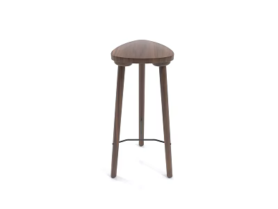 Walnut Wooden Bar Stool With Triangular Seat And Slender Legs Design 3d model