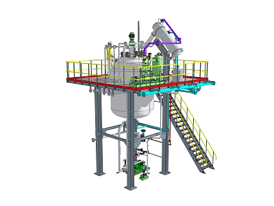 Heavy Duty Industrial Equipment With Platform Staircase And Mixing Reactor Vessel 3d model