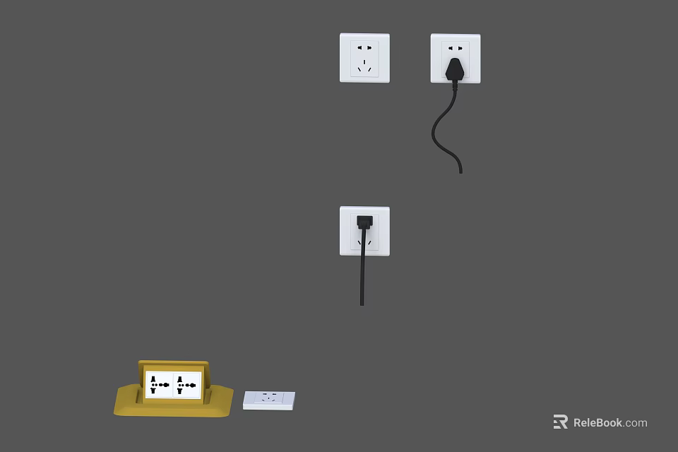 White Electrical Switch Panels With Connected Plug And Multiple Sockets For Home Use 3d model 