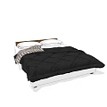 Double Bed with Black Diamond Pattern Comforter White Pillows and Striped Blanket 3d model