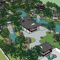 Traditional Chinese Garden Landscape With Pond Pavilions Stone Bridges And Lush Trees