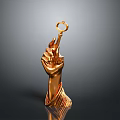 Golden Human Hand With Visible Hair Holding A Key In Golden Sculptural Form