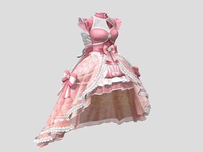 Pink Princess Dress With Bow Accents Lace Details And Layered Ruffles 3d model