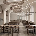 Modern Bar Interior Design With Arched Ceilings Wooden Tables And Pendant Lights