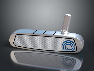Silver Golf Putter With Textured Surface And Blue Logo On Reflective Base 3d model