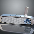 Silver Golf Putter With Textured Surface And Blue Logo On Reflective Base