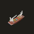 Large Water Transport Vessel Featuring Yellow Cargo And White Crane Structures On Deck 3d model