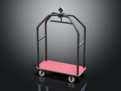 Sturdy Metal Frame Hand Cart With Pink Platform And Rolling Wheels 3d model
