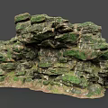Earthy Stacked Stone Structure Adorned With Lush Green Moss And Natural Texture