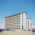 Modern School Building Design With Multi Story White Facade Surrounding Trees And Open Plaza