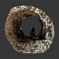 Natural Tree Stump With Rough Bark Texture And Snowy Base