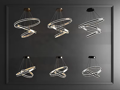 Modern Spiral Chandeliers with Gold Black Metal Frames for Home Interiors 3d model