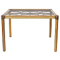 Square Dining Table With Glass Top Carved Wooden Frame And Decorative Legs