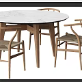 Stylish Wooden Dining Table Set With Marble Top And Comfortable Backrest Chairs 3d model