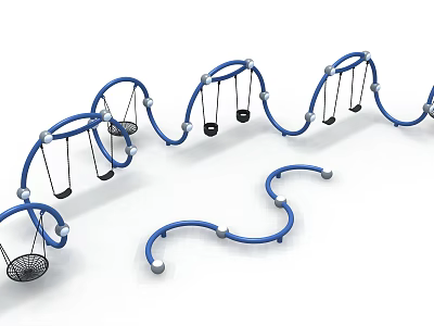 Blue Wavy Outdoor Playground Equipment With Multiple Swings And Connected Structures 3d model