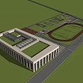 Modern Campus Complex with Green Roof Sports Field Running Track and Basketball Courts