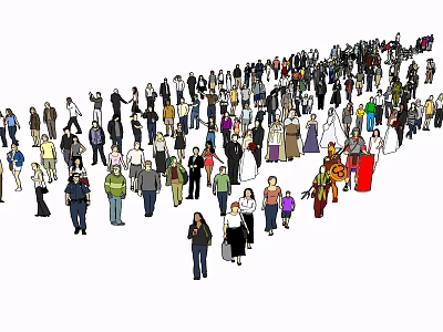 Large Group of Diverse People Standing Together 3d model