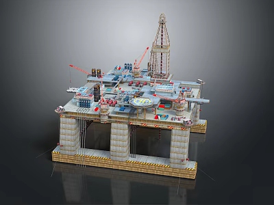 Offshore Oil Drilling Platform Structure With Drilling Tower Crane And Machinery Equipment 3d model