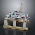 Offshore Oil Drilling Platform Structure With Drilling Tower Crane And Machinery Equipment